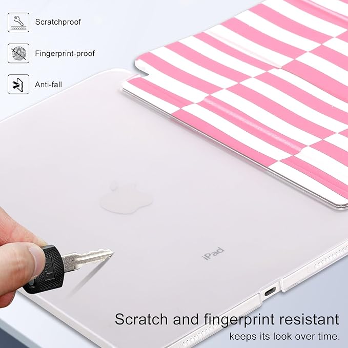case for ipad 11th Generation11 Inch 2025 (A16 Chip) &amp 10th Gen 10.9 Inch 2022 - Slim Scratch-Resistant Hard PC Translucent Back Shell SmartCover Wake/Sleep FunctionPink Irregular Stripes