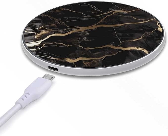 Black Gold Marble Wireless Charger Fast Wireless Charging Pad with USB Cable 10W Anti-Slip Magnetic Wireless Charger Portable Slim Charger Puck Travel Charging Station