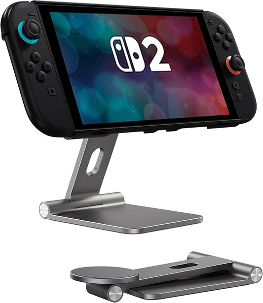 Antank Foldable Magnetic Stand Compatible with Switch 2 &amp Mag-Safe Portable Phone Stand Holder for Desk Aluminum Alloy Adjustable Phone Stand Mount for Switch 2 for iPhone 17/16/15/14/13/12