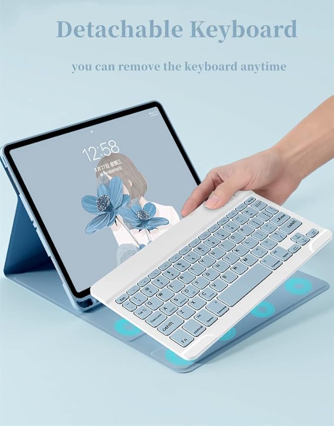 AnMengXinLing Keyboard Case for iPad Air 13 Inch (M3 2025/M2 2024)/Pro 12.9 6th/5th/4th Generation with Mouse Pencil Holder Magnetically Detachable Keyboard Mouse Blue