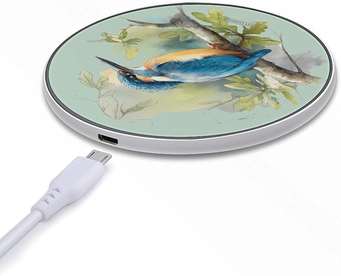 Kingfisher Sits on Branch Fast Portable Charger 10W Funny Graphic Phone Charging Pad with USB Cable