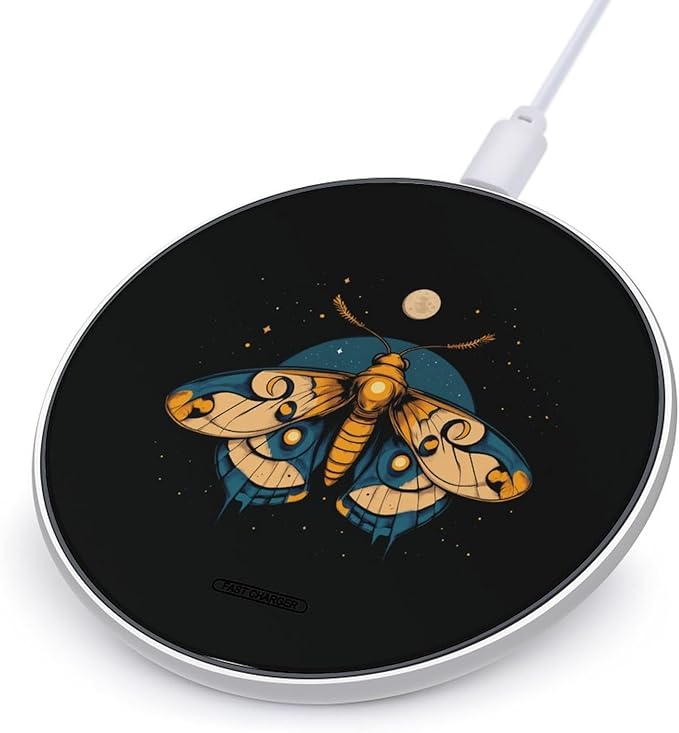 Moth Moon Wireless Charger Anti-Slip Wireless Charging Pad Slim Charger Mat for Men Women