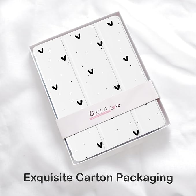 Cute Black Love Heart for iPad Air5/Air4 Case with Pencil Holder Auto Sleep/Wake White Leather Soft TPU Back Cover for iPad 10.9 Inch 2022/2020