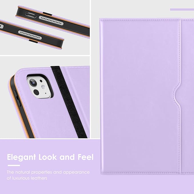 VIKESI Case for iPad Pro 13-inch M5 or M4 Released in 2025 or 2024 Leather Stand Cover with Apple Pencil Holder Auto Wake/Sleep Multiple Viewing Angles Built in Hand Strap &amp PocketLavender