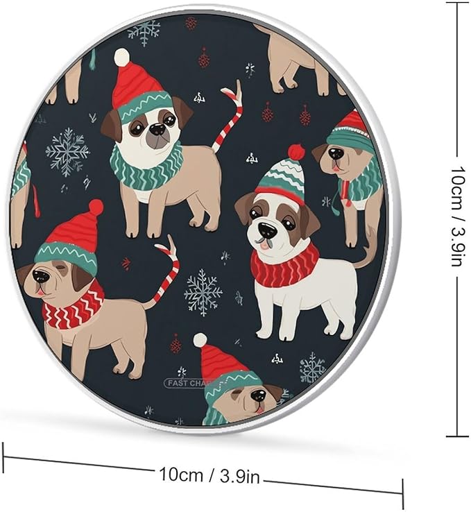 Merry Christmas Dog Wireless Charger Fast Wireless Charging Pad with USB Cable 10W Anti-Slip Magnetic Wireless Charger Portable Slim Charger Puck Travel Charging Station