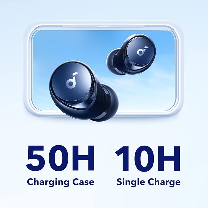 soundcore by Anker Space A40 Auto-Adjustable Active Noise Cancelling Wireless Earbuds Reduce Noise by Up to 98% 50H Playtime Hi-Res Sound Comfortable Fit App Customization Wireless Charge (Blue)