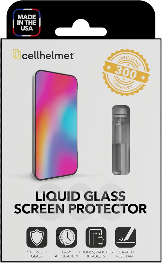 cellhelmet Liquid Glass Wipe On Extreme Glass Protection | $300 Repair Protection Guarantee | Scratch &amp Shatter Protection | Universal Glass Screen Protector for Phones and Smart Watches