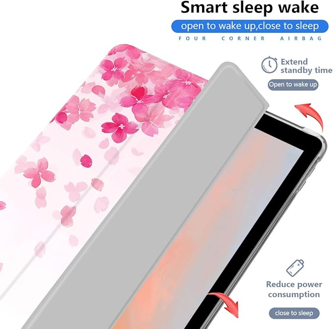 Aesthetic Cherry Blossom Case for iPad 5th/6th Generation(2017/2018) for iPad Air/Air 2 9.7 Inch Cute Sakura Design Foldable Leather Protective Cover Soft Back with Pencil Holder