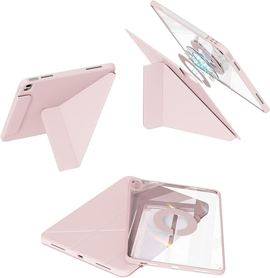 Y-Shaped Detachable Case for iPad (A16) 11th/10th Generation (2025/2022) Clear 360°Rotating Magnetic Back Multi-Stand &amp Shockproof Hybrid Cover for iPad 11/10 Auto Wake/Sleep Pink