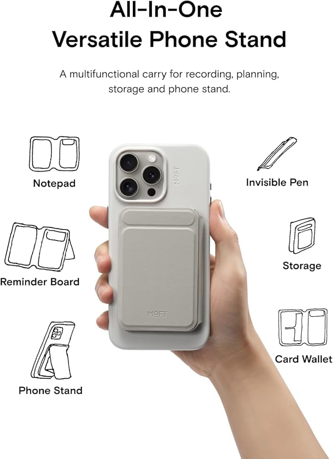MOFT Action Inspiration MagSafe Phone Stand Magnetic Notepad Stand Compatible with iPhone 16 Series and Other Phones with Two Types of Notepad and Magnetic Invisible Pen Taupe + Sunrise