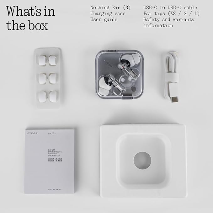 Nothing Ear (3) Wireless Earbuds Super Mic 45dB Hybrid Active Noise Cancelling Bluetooth Headphones Hi-Res 6 Mics 12mm Dynamic Bass Boost Dual Connect ANC Sport Ear Buds for iPhone Android Black