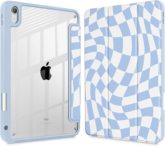 Mektron Case for 2026 iPad Air 13 inch M4 Cover Compatible 2025 iPad Air 13 inch M3 2024 iPad Air 13 inch M2 with Pencil Holder Shockproof Clear Shell Wave Striped-Blue