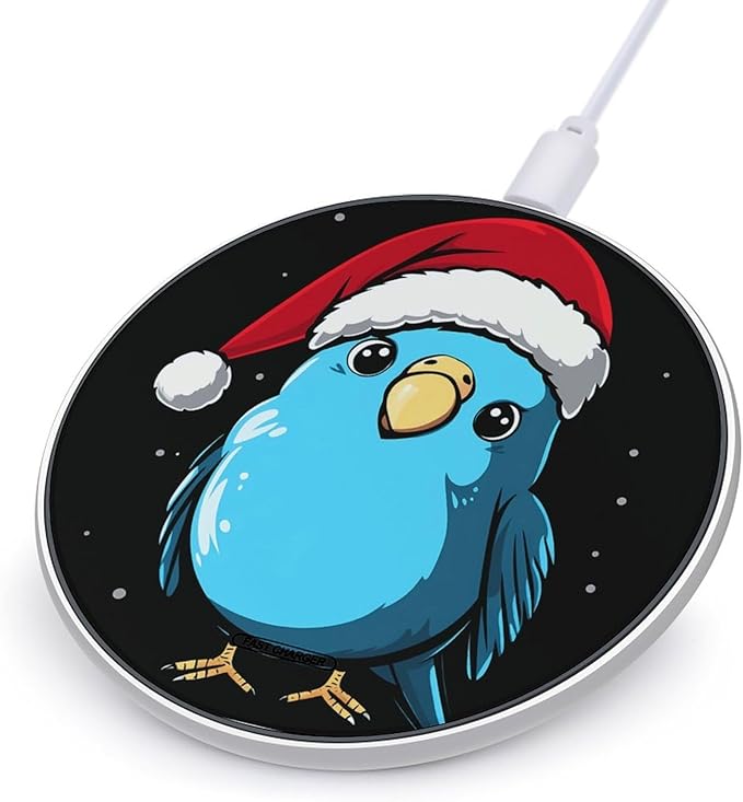 Christmas Blue Budgie Bird Phone Charger Magnetic Charging Pad Anti-Slip with USB Cable