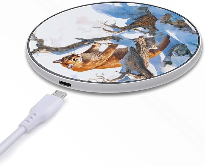 Mountains Snowy Lions Trees Branches Phone Charger Magnetic Charging Pad Anti-Slip with USB Cable