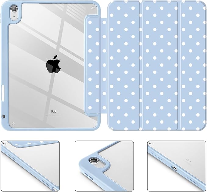 Tuiklol Case for iPad 11 inch (A16 Chip) 2025 Gen 11th / iPad 10.9 inch 2022 10th Gen Buit in Pencil Holder with Shockproof Cover Clear Transparent Back Shell Auto Wake/SleepSpot-Blue