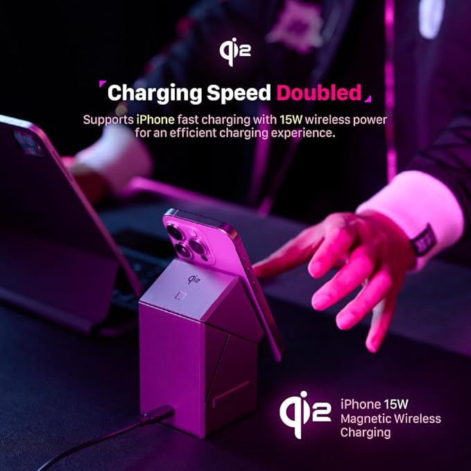 ADAM elements Mag Qube Qi2 3-in-1 Magnetic Wireless Charging Station 15W Fast Charger for iPhone 17 16 15 14 13 12 Apple Watch &amp AirPods Fast Charging Stand for Desk