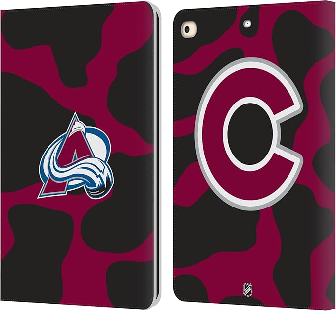 Head Case Designs Officially Licensed NHL Cow Pattern Colorado Avalanche Leather Wallet Case Compatible with Apple iPad 9.7 2017 / iPad 9.7 2018