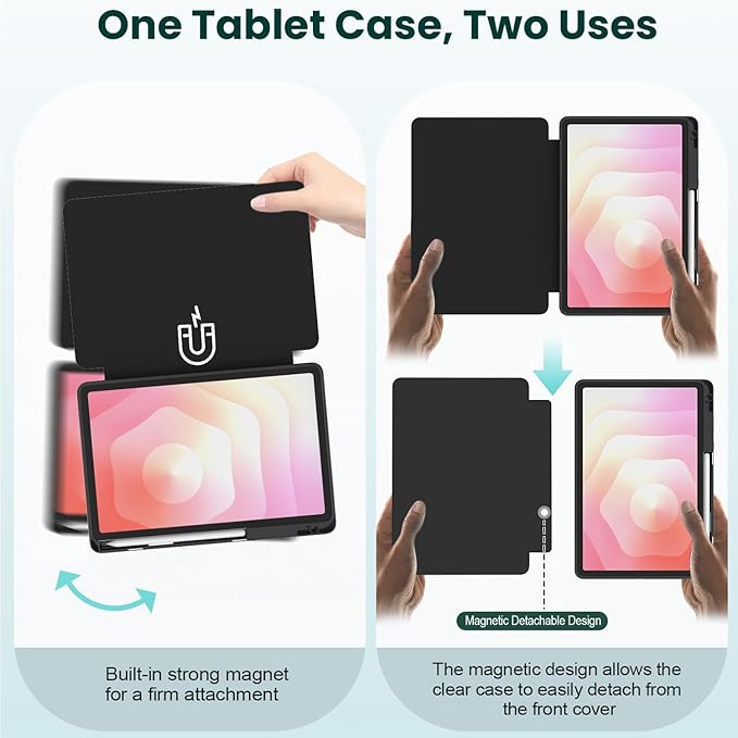 for Samsung Galaxy Tab S11 Tablet CaseMagnetic Split Acrylic Case– with Pen SlotPU Leather Material Detachable StandSlim Protective Cover for S11Shockproof &amp Scratch-ResistantLightweight[Bla