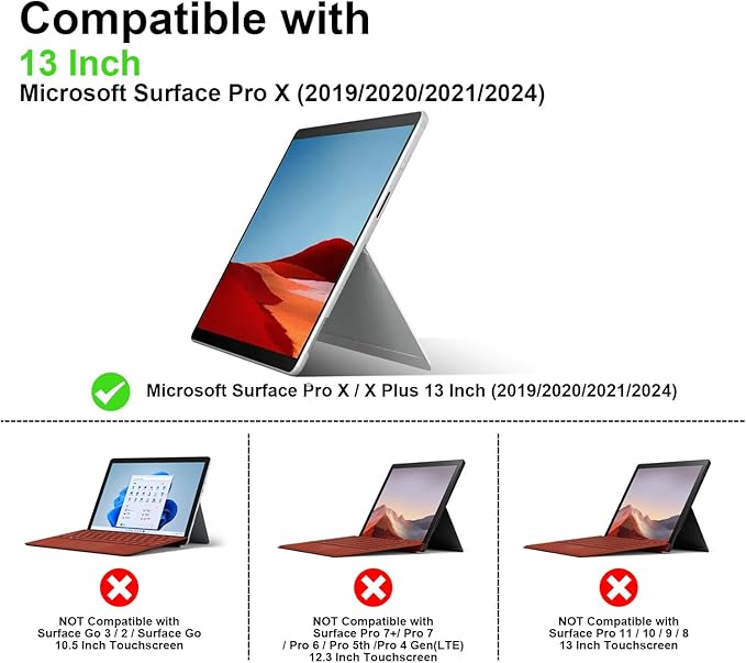 for Microsoft Surface Pro X and Pro Plus+ 13 inch Case 2019/2020/2021/2024 Genuine Leather Cover Protective Shell Compatible with Type Cover Keyboard and Pencil Holder.Blue