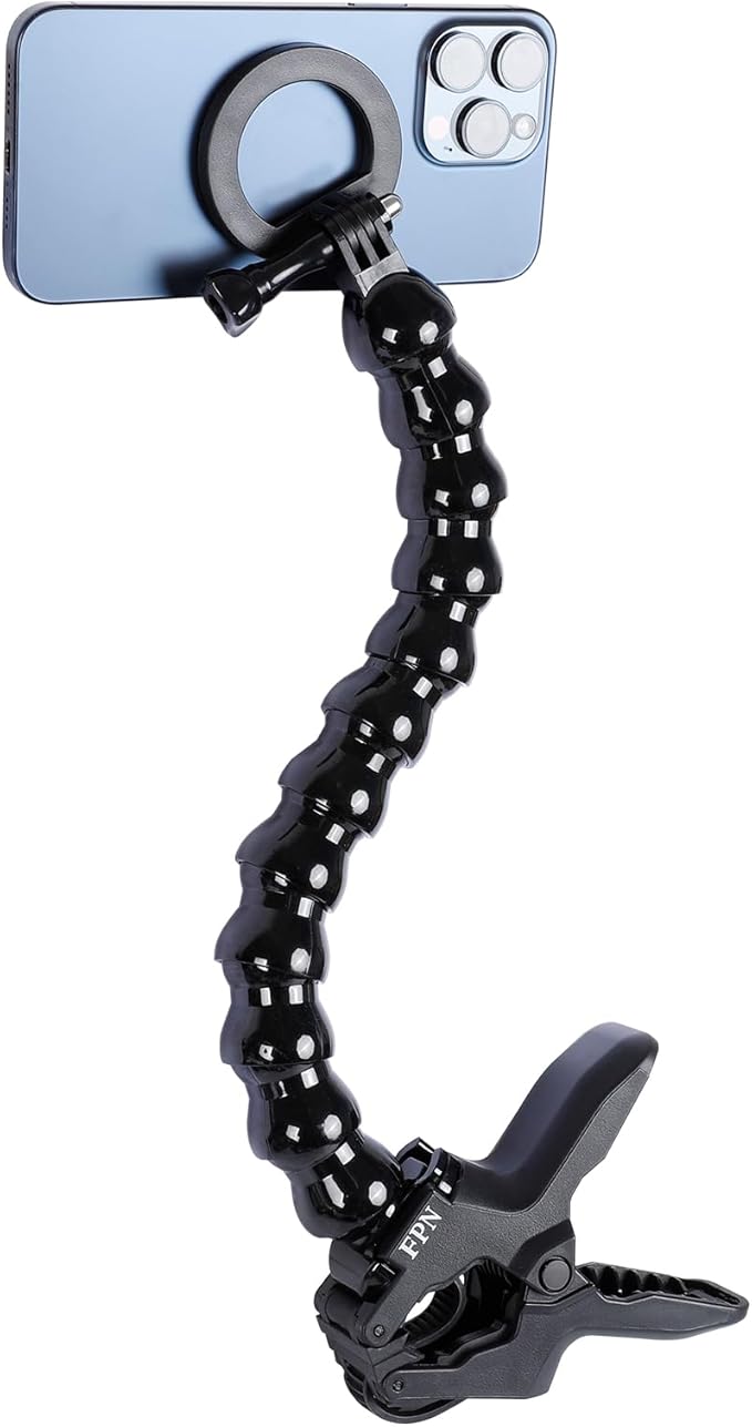 Magnetic Phone Holder Gooseneck Mount for Magsafe Cell Phone Clamp Clip for Guitar Bass Desk Pole Magnet Phone Stand for Recording/Live Broadcast Compatible with iPhone 16 15 14 13 12 Series