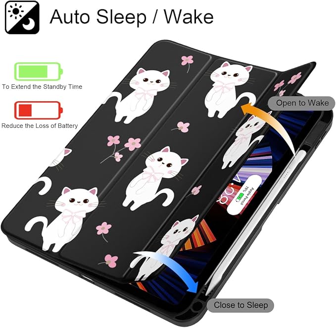 Tuiklol Case for iPad 11 inch (A16 Chip) 2025 Gen 11th / iPad 10.9 inch 2022 10th Gen Buit in Pencil Holder with Shockproof Cover Clear Transparent Back Shell Auto Wake/SleepCat-Black
