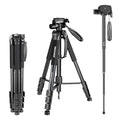 NEEWER Portable Aluminum Alloy Camera 2 in 1 Tripod Monopod Max. 70/177cm with 3 Way Swivel Pan Head and Carrying Bag for DSLR DV Video Camcorder (SAB264 Black)