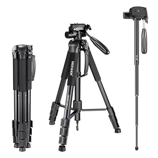 NEEWER Portable Aluminum Alloy Camera 2 in 1 Tripod Monopod Max. 70/177cm with 3 Way Swivel Pan Head and Carrying Bag for DSLR DV Video Camcorder (SAB264 Black)