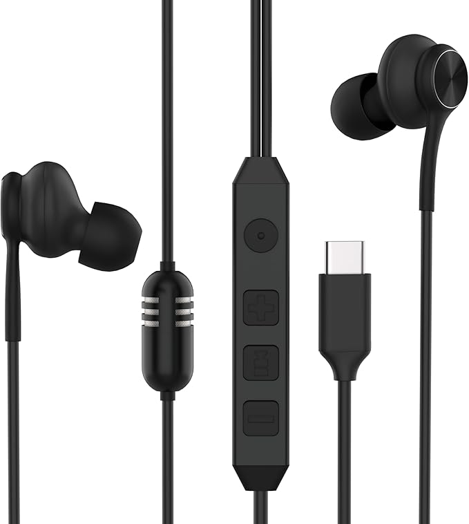 USB C Wired Gaming Earbuds in-Ear Headphones with Built-in DAC Sound Card Low-Latency 5 EQ Modes Vocal Enhancement &amp Microphone Compatible with iPhone 15/16 Series Samsung S22/S23/S24