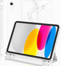 iMieet iPad (A16) Case 11th Gen/iPad 10th Generation Case [11-Inch 2025/10.9 Inch 2022] with Pencil Holder Trifold Stand Smart Cover with Soft TPU BackAuto Wake/Sleep(New Marble White)