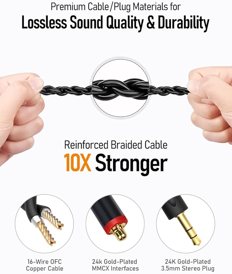 Vibes 201M Wired Earbuds in-Ear Headphones with Mic Noise Cancelling Bass Driven HiFi Earphones Tangle-Free Braided Cord Carry Case Ear Buds Tips 3.5mm Jack Secure Fit (Clear Brown)