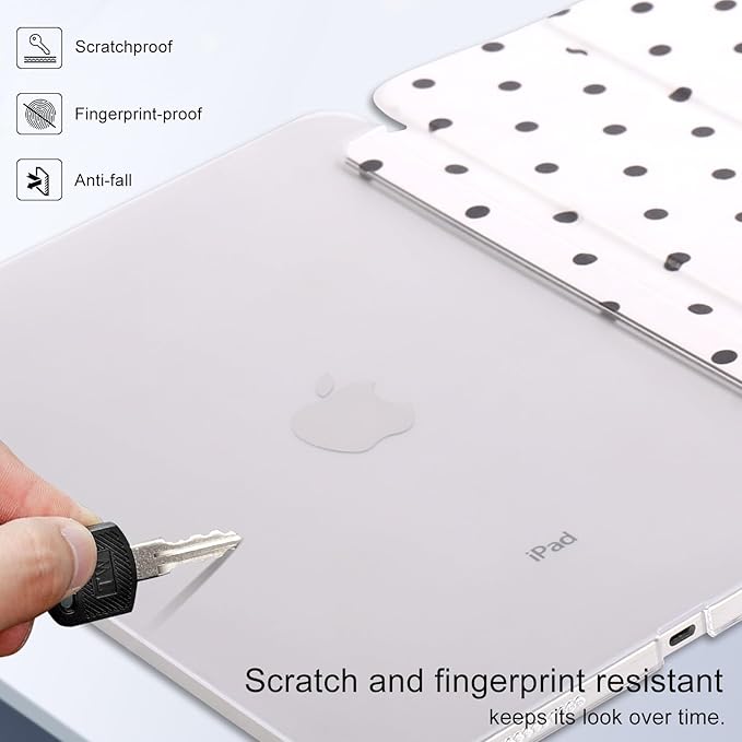 case for ipad 11th Generation11 Inch 2025 (A16 Chip) &amp 10th Gen 10.9 Inch 2022 - Slim Scratch-Resistant Hard PC Translucent Back Shell SmartCover Wake/Sleep Function White Black Polka dot