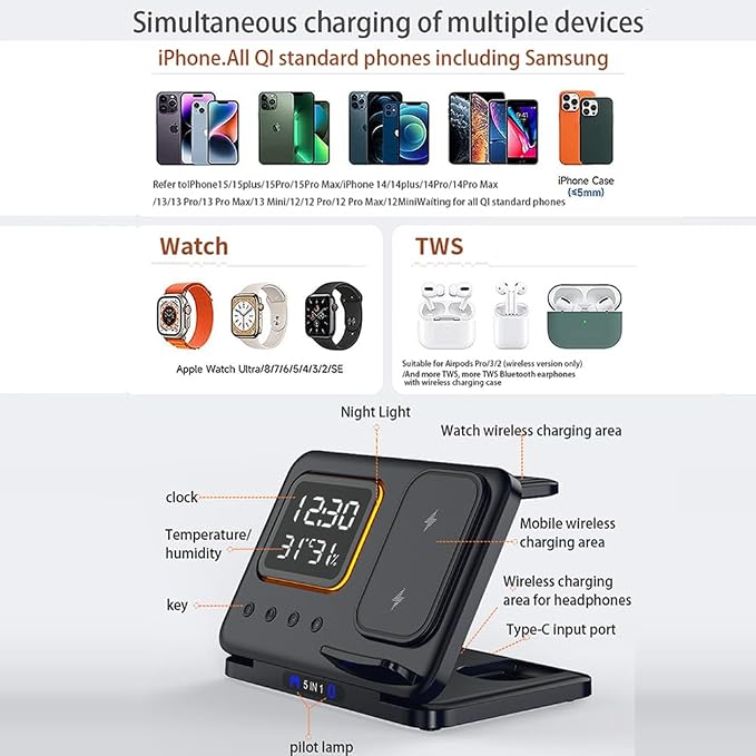 5in1 wireless Charger Station D15 Black
