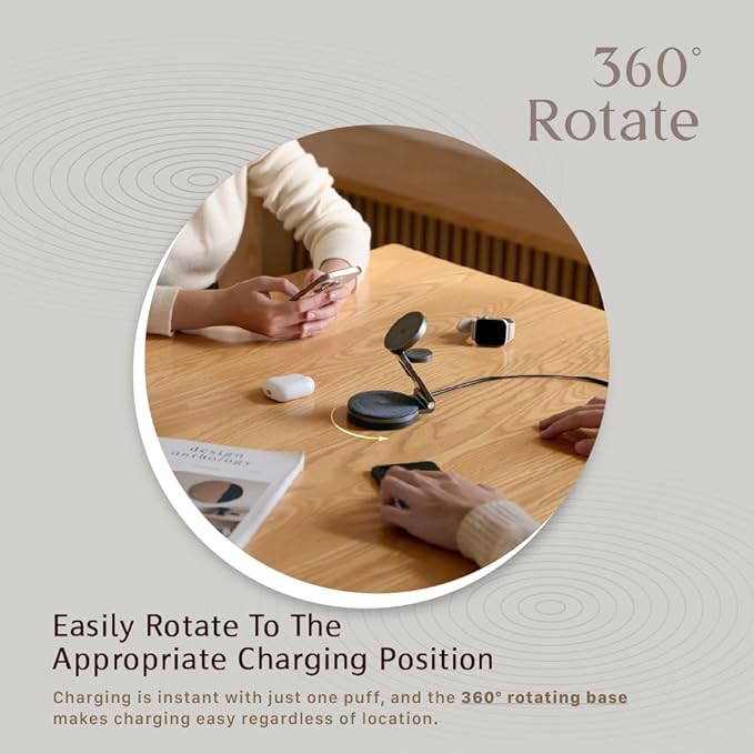 ADAM elements Mag 360 Qi2 3-in-1 Foldable Magnetic Charging Station 15W Fast Wireless Charger for iPhone 17 16 15 14 13 12 Series Apple Watch &amp AirPods