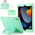 Case for iPad 9th Generation (2021) /iPad 8th Gen (2020)/iPad 7th Gen (2019) Military Grade Shockproof iPad Case Built-in 360°Rotating Stand/Pen Slot/Shoulder Strap for iPad 10.2 (Mint)
