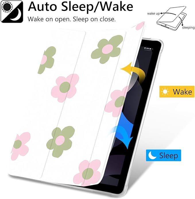 JOYLAND Fresh Colorful Flower Pattern Case for iPad 9th/8th/7th Generation 10.2 Inch (2021/2020/2019 Release) Pencil Holder &amp Clear Transparent Soft TPU Back &amp Trifold Smart Pad White Cover