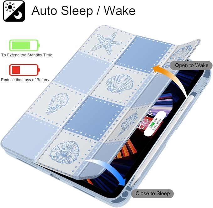 May Chen Case for iPad Air 13 Inch M4 2026 M3 2025 M2 2024 [Built-in Pencil Holder] Shockproof Cover with Clear Transparent Back Shell Auto Sleep/Wake Cover Blue Checkered