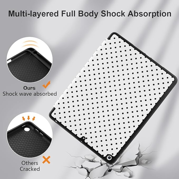 MEEgoodo Case for iPad 10.2 inch Case for iPad 9th Generation 2021/8th Generation 2020/7th Gen 2019 Tablet Cover with Trifold Stand+Pencil Holder+Auto Wake/Sleep+Soft TPU Back CoverBlack Polka Dot