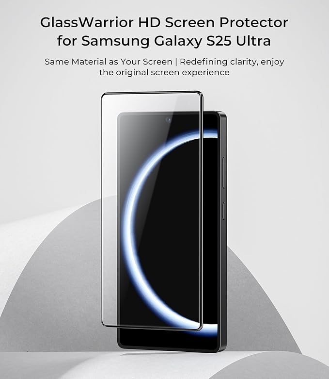 BENKS GlassWarrior HD Screen Protector for Samsung Galaxy S25 Ultra 9H+ Shatterproof [Military-Grade Protection] Superior Scratch Resistance Ultra HD Tempered Glass Screen Protector