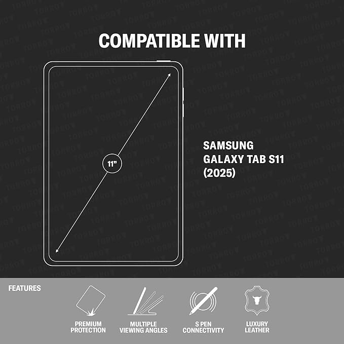TORRO Leather Case Compatible with Samsung Galaxy Tab S11 – Premium Leather Galaxy Tab S11 2025 11” Case with Stand Function (Black)