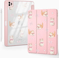 Cute Kawaii Kitten Bow for iPad (A16) 11th Generation Case 11 Inch 2025 for iPad 10th Gen Case 10.9 Inch 2022 with Pencil Holder Auto Sleep/Wake Pink Leather Clear Acrylic Back Cover