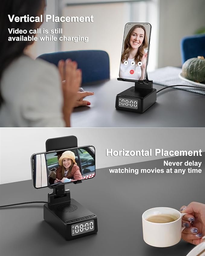 Gifts for Men Cell Phone Stand with Wireless Bluetooth Speaker and Wireless Charger Phone Charger Stand with Digital Alarm Clock for iPhone Birthday Gifts for MenBoyfriendDadWomenChristmas
