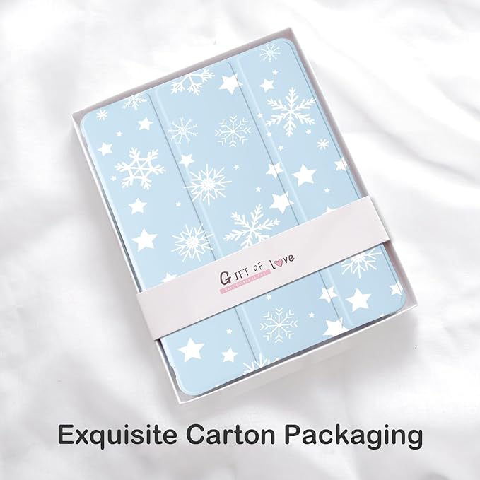 Cute Winter Snowflakes for iPad 5th/6th Generation Case with Pencil Holder Auto Sleep/Wake Blue Leather Soft TPU Back Cover for iPad 9.7 Inch