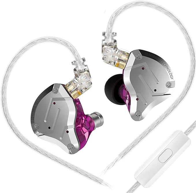 KZ ZS10 PRO in Ear Monitor Headphones 4BA+1DD 5 Hybrid Driver Gaming Earbuds Wired Earphones HiFi Clarity Sound Immersive Bass IEMs for Gaming Musicians Singers Audiophile (Purple with Microphone)