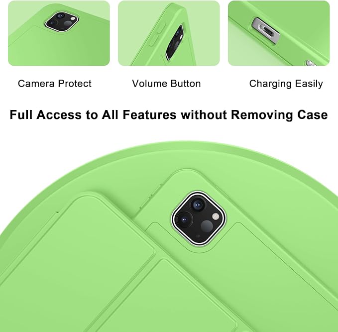 ZryXal iPad Pro 11 Inch Case (M5) 2025/ (M4) 2024 (Model: A2836/A2837/A3006) Trifold Stand Smart Cover with Pencil Holder and Soft TPU Back Auto Wake/Sleep (Grass Green)