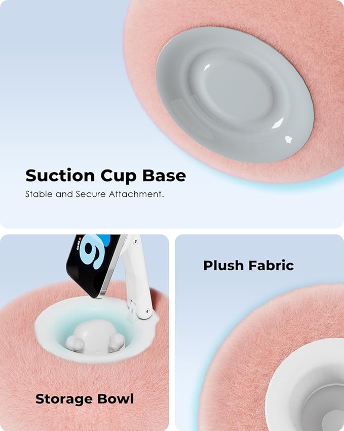 Viozon Phone Holder for Bed Magnetic Pillow Stand Compatible with 4-7 Phone/Kindle with Small Storage Removable Suction Base for Stability Idea for Kindle Reading and Video Watching On BedPink