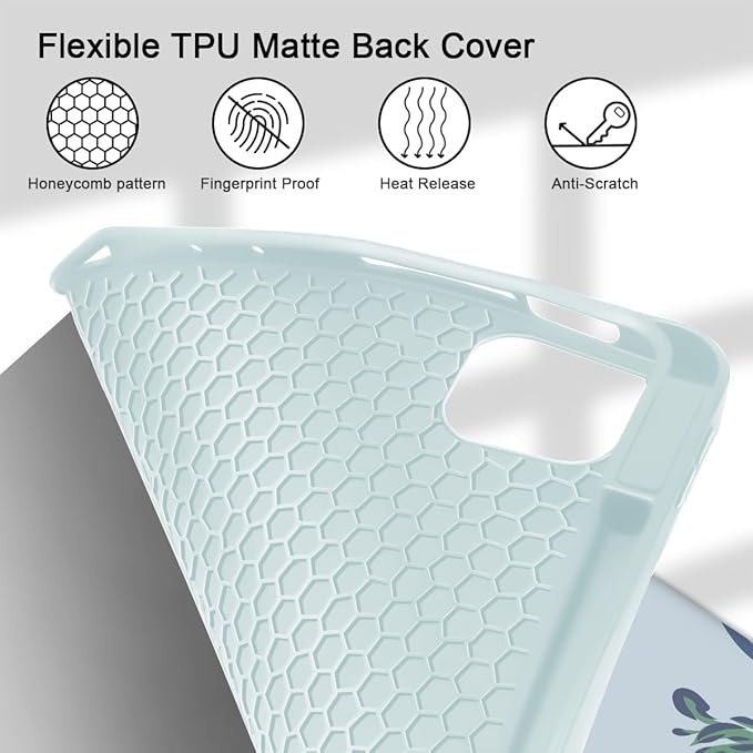 Mektron Case for M5/ M4 iPad Pro 11 inch 2025/2024 with Pencil Holder Compatible Models: A3357/A3358/A3359/A2836/A2837/A3006 Tablet Cover with Soft TPU Back CoverFlowers-Bows-Blue