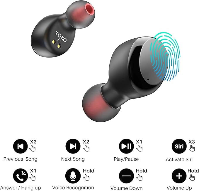 TOZO T6 Wireless Earbuds Bluetooth 5.3 Ear Buds Stereo Sound in Ear Headphones 50 Hours Playtime Wireless Charging Case APP Customizable EQs IPX8 Waterproof Earphones