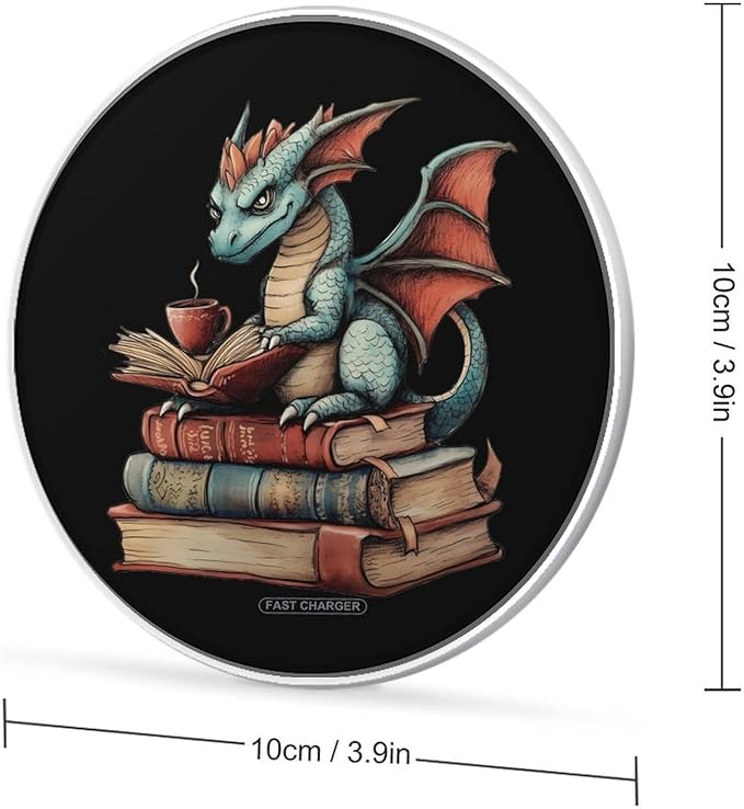 Dragon Sitting on Top of Books Phone Charger Magnetic Charging Pad Anti-Slip with USB Cable