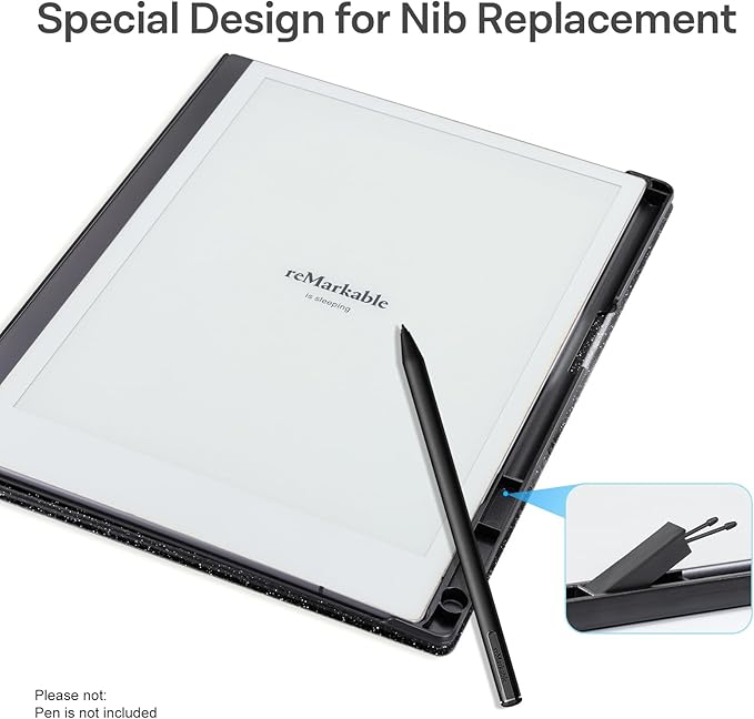 CoBak Case for Remarkable 2 Paper Tablet - Lightweight and Hard Back Shell Protective Book Folio Cover with Built-in Pen Holder - for 10.3 2020 Released (Black Glitter)