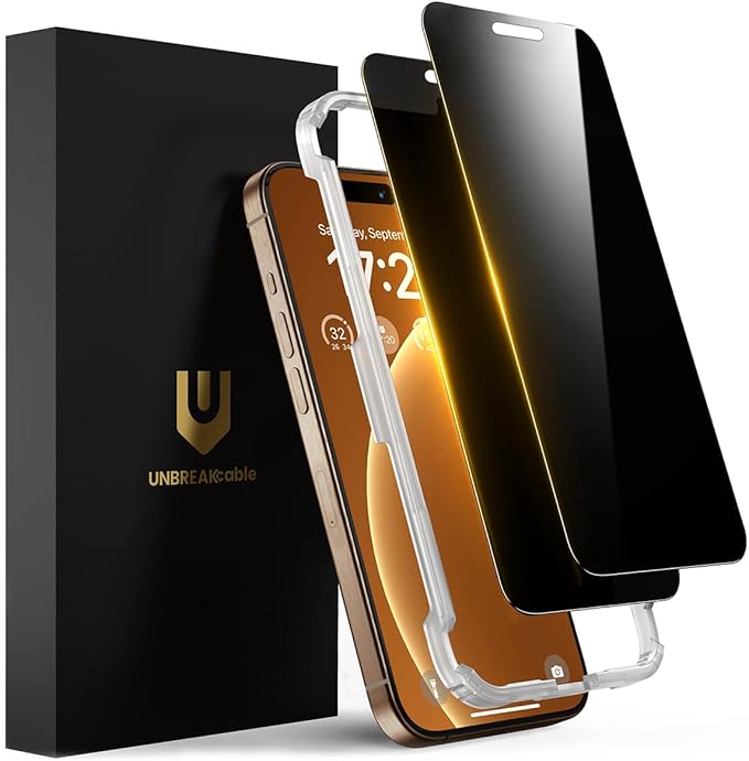 UNBREAKcable Privacy Screen Protector for iPhone 16 Pro Full Coverage Shatterproof Tempered Glass [True 28°Anti Spy] [9H Hardness] [Easy Installation Frame] 2-Pack Private Screen for iPhone 16 Pro